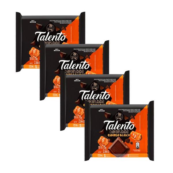 Imagem de Kit 4 Chocolate Garoto Talento Dark Caramelo Salgado 75g