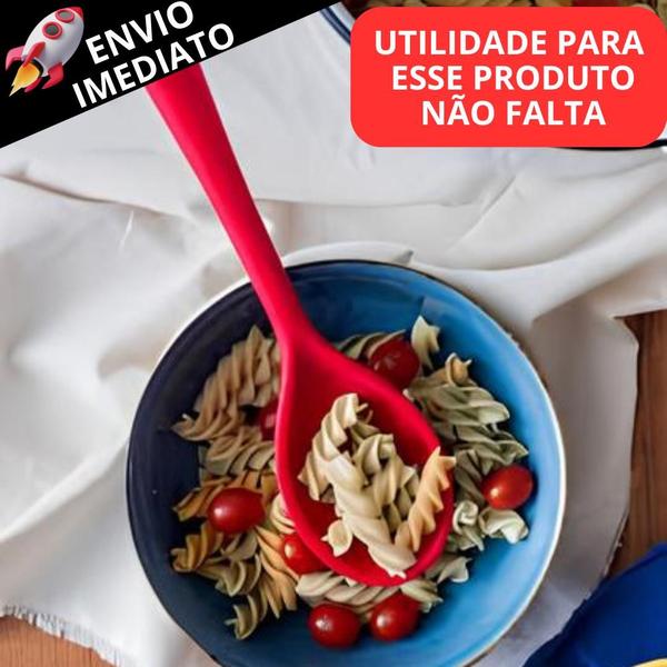 Imagem de Kit 4 Colher de Silicone Resistente Redonda 27Cm Grande Preparo  Arroz Ovos Mexidos Caldas Cobertura