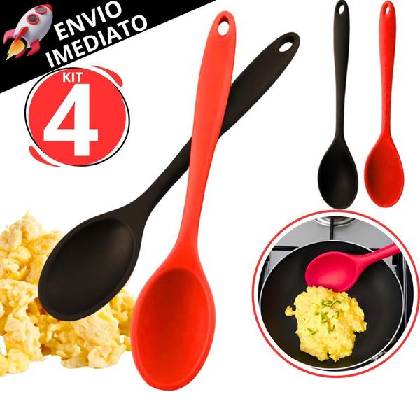 Imagem de Kit 4 Colher de Silicone Resistente Redonda 27Cm Grande Preparo  Arroz Ovos Mexidos Caldas Cobertura