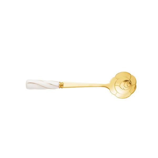Kit 4 Colheres Chá Em Inox E Cerâmica Flores Dourado Branco - Rojemac Imagem de Kit 4 Colheres Chá Em Inox E Cerâmica Flores Dourado Branco