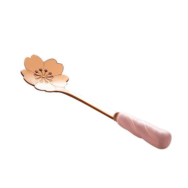 Kit 4 Colheres Para Chá Em Inox Cerâmica Flores Rosa E Rosê - Rojemac Imagem de Kit 4 Colheres Para Chá Em Inox Cerâmica Flores Rosa E Rosê