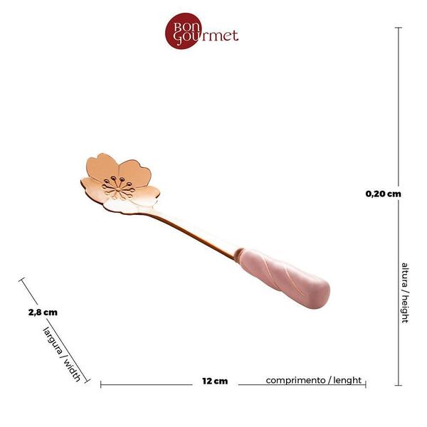 Kit 4 Colheres Para Chá Em Inox Cerâmica Flores Rosa E Rosê - Rojemac Imagem de Kit 4 Colheres Para Chá Em Inox Cerâmica Flores Rosa E Rosê