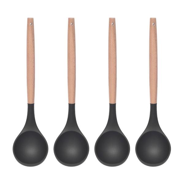 Imagem de Kit 4 Conchas Silicone Feijão Preto Cabo Bambu Não Arranha