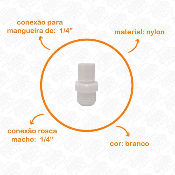 Imagem de Kit 4 Conector Macho Nylon Para Mangueira De 1/4 Rosca 1/4