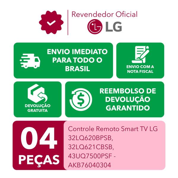 Imagem de Kit 4 Controles Remotos Smart TV LG AKB76040304