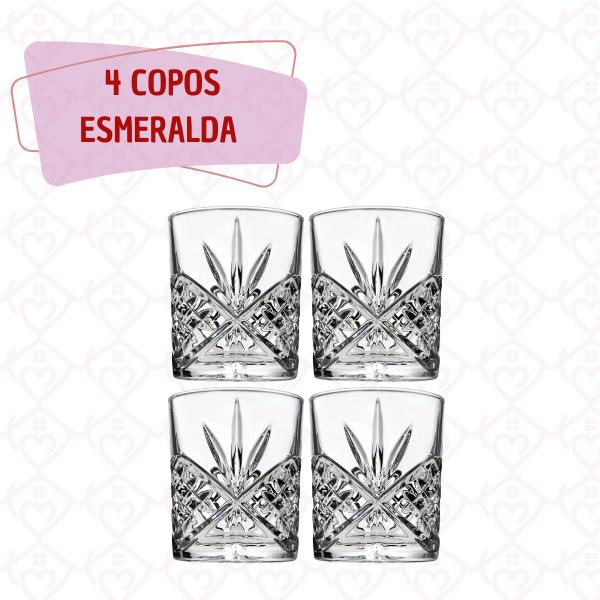 Kit 4 Copo de vidro de whisky Bebida jogo Linha Esmeralda 340ml - PRATICASA Imagem de Kit 4 Copo de vidro de whisky Bebida jogo Linha Esmeralda 340ml