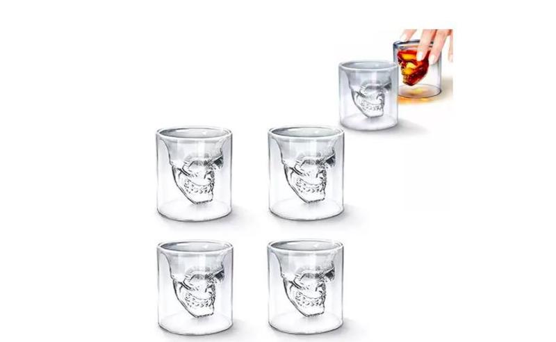 Imagem de Kit 4 Copo De Vidro Shot Tequila Cachaça Caveira Skull 25ml