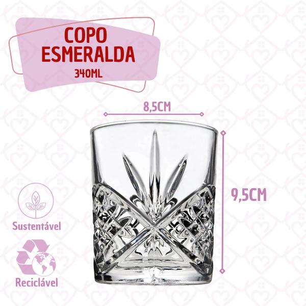 Imagem de Kit 4 Copo de vidro whisky Bebida jogo Linha Esmeralda 340ml