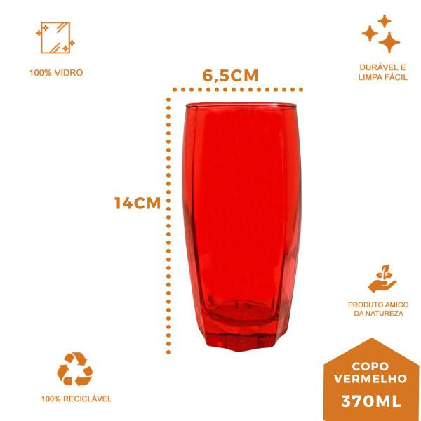 Imagem de kit 4 Copo Vidro Florida 370ml Vermelho Suco Agua Tendencia