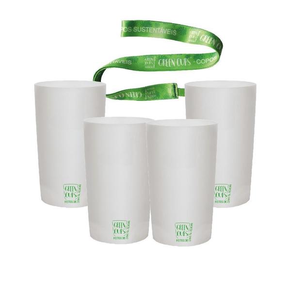 Imagem de Kit 4 Copos Eco Branco Com Cordão Green Cups 500 Ml