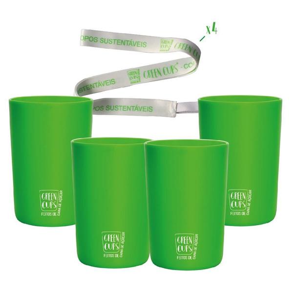 Imagem de Kit 4 Copos Eco Verde Com Cordão Green Cups 200 Ml