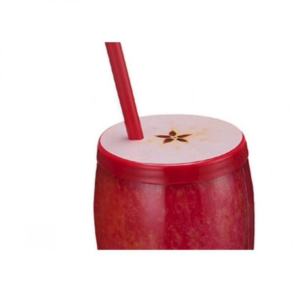 Imagem de Kit 4 Copos Fruta Maca com Canudo 650 Ml Vermelho  Injetemp 