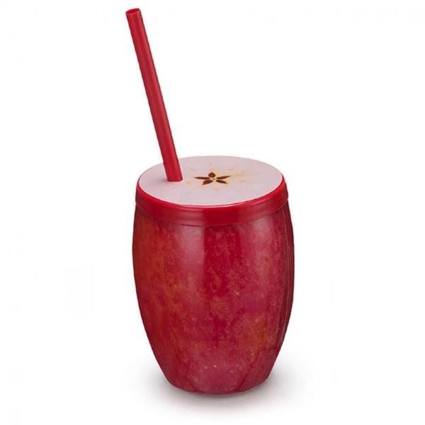 Imagem de Kit 4 Copos Fruta Maca com Canudo 650 Ml Vermelho  Injetemp 