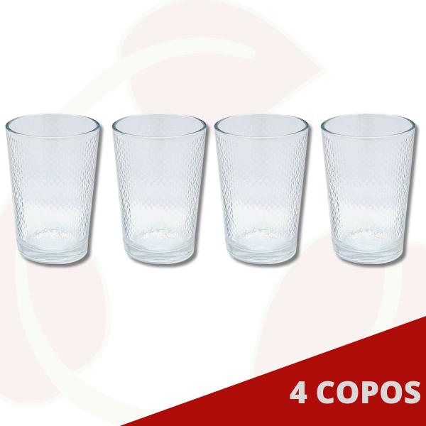 Imagem de Kit 4 Copos Resistentes de Vidro Transparente Suco 200ML