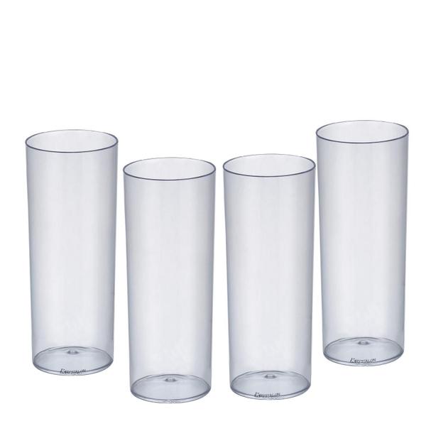 Kit 4 Copos Tubo Long Drink Acrílico Transparente 300ml - Krystalon Imagem de Kit 4 Copos Tubo Long Drink Acrílico Transparente 300ml