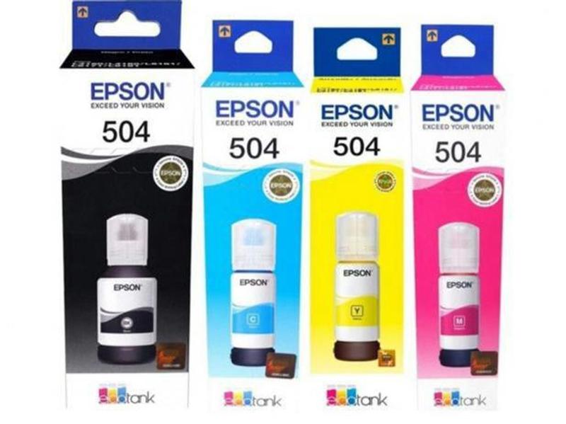 Imagem de Kit 4 cores refil de tinta original epson 504 p/ l4150 l4160 l4260 l6161 l6171 l6191 l1450