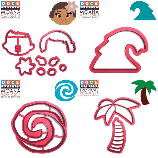 Imagem de Kit 4 Cortadores Moana Logo Onda Coqueiro