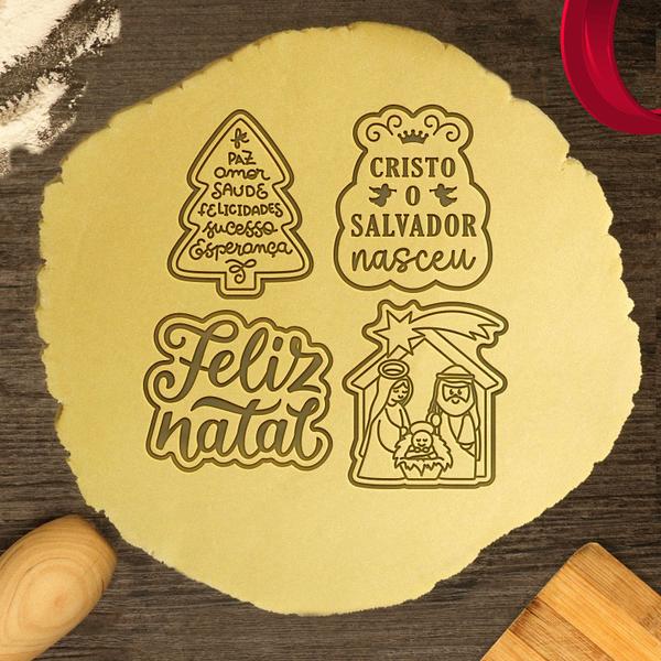 Imagem de Kit 4 Cortadores Presépio Cristo Árvore Lettering