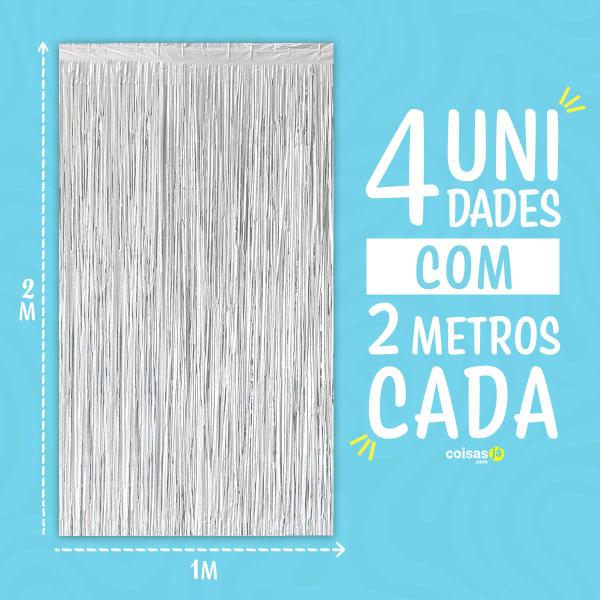 Imagem de Kit 4 Cortina Metalizada Fita Franja Tema Painel Decoração Festa 2x1 mts - Escolha Cor