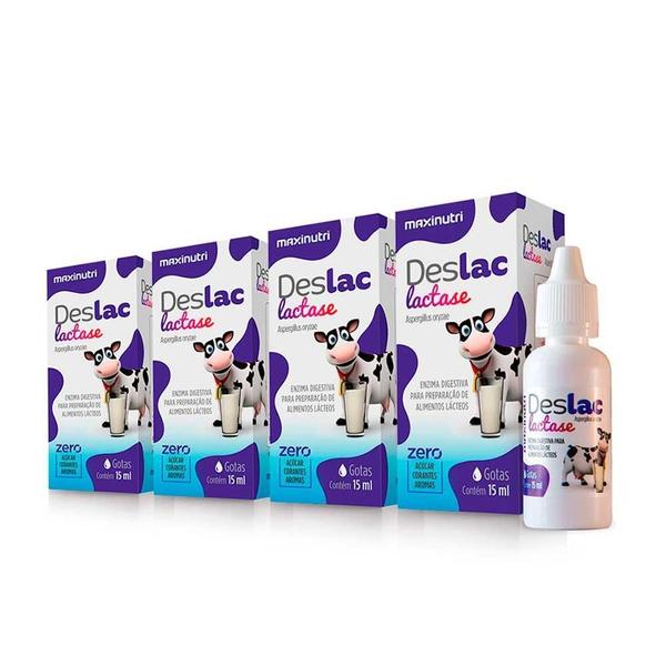 Imagem de Kit 4 Deslac Enzima Lactase Quebra De Lactose Gotas 15Ml