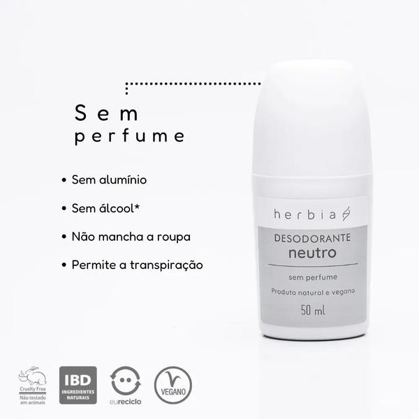 Imagem de Kit 4 Desodorante Natural Neutro Sem Perfume Hérbia 50ml