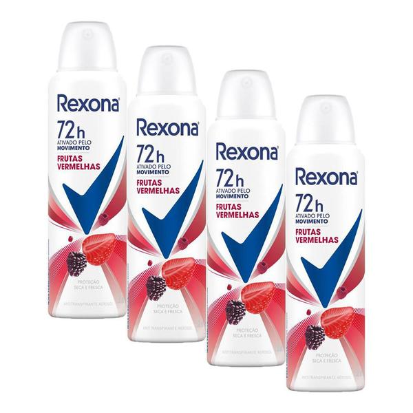 Imagem de Kit 4 Desodorantes Antitranspirante Aerossol Rexona Frutas Vermelhas 150ml cada