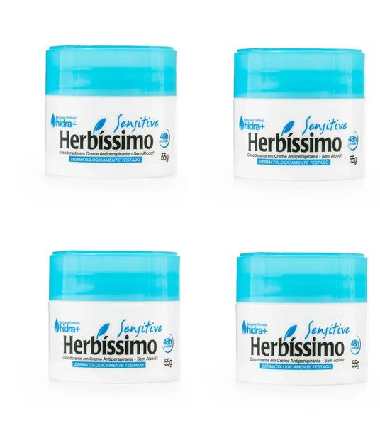 Imagem de Kit 4 Desodorantes Creme Herbíssimo Sensitive 55g  Cosmo