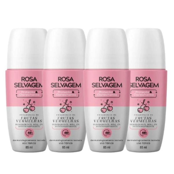 Imagem de Kit 4 Desodorantes Roll-on Clareador Rosa Selvagem Frutas Vermelhas 85ml