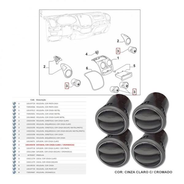 Imagem de Kit 4 Difusor Ar Novo Palio Friso Cromado  Fiat 