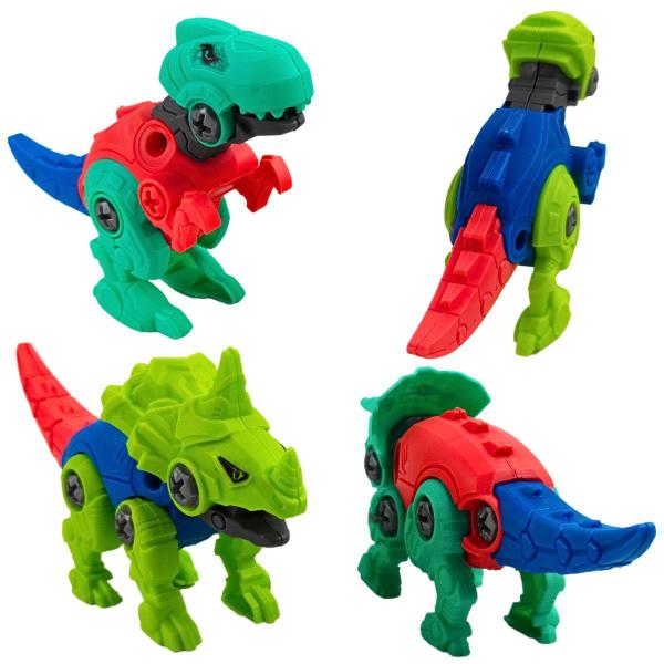 Imagem de kit 4 Dinossauro Brinquedo Dino Monta Desmonta C/ Ferramenta