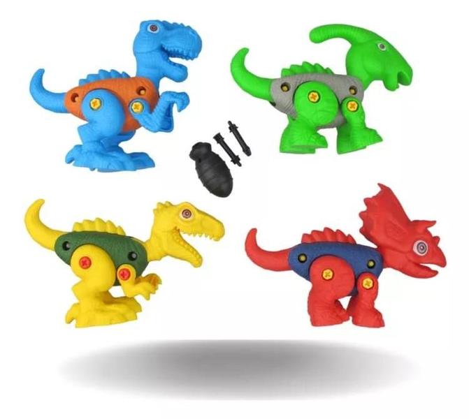 Imagem de Kit 4 Dinossauros Monta E Desmonta de Plástico Com Chave Coloridos.