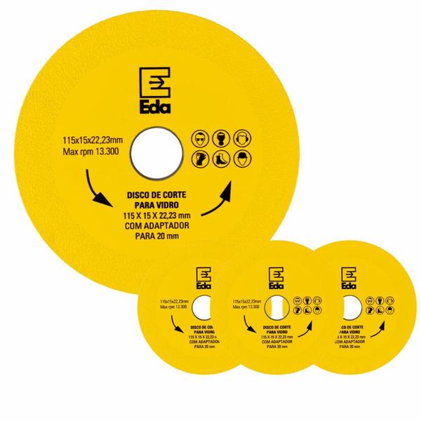 Imagem de Kit 4 Disco de Corte Para Vidro 110x15mm Profissional Eda