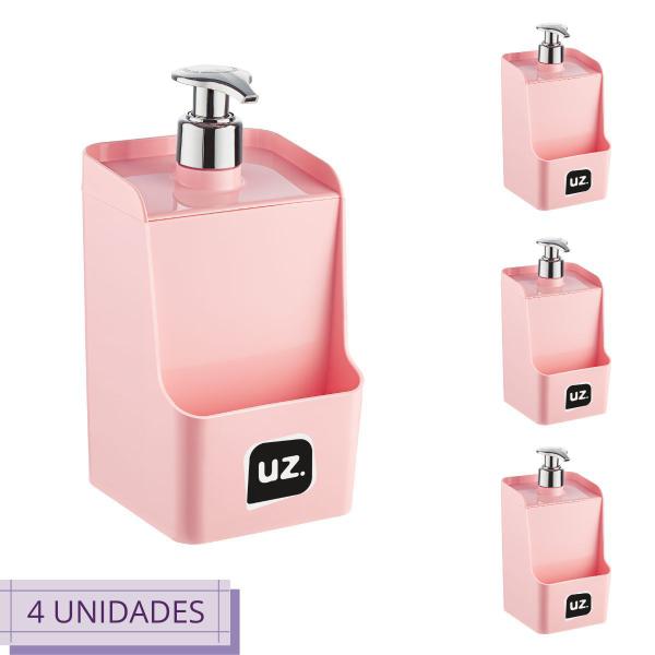 Imagem de Kit 4 Dispenser Rosa Quadrado Slin Porta Esponja/Sabão UZ