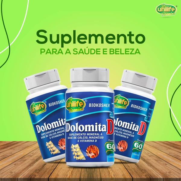 Imagem de KIT 4 DOLOMITA D Cálcio Magnésio Vit D 60 Cáps 950mg UNILIFE