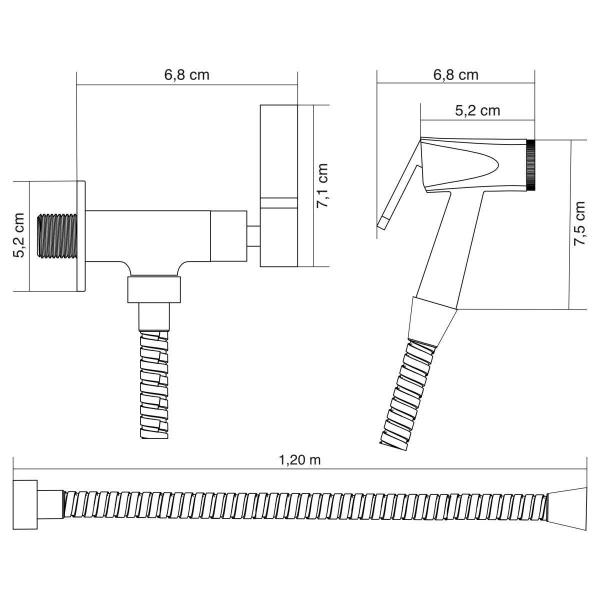 Imagem de Kit 4 Ducha Higiênica De Banheiro 1,20M C-70 1/4 Volta Metal