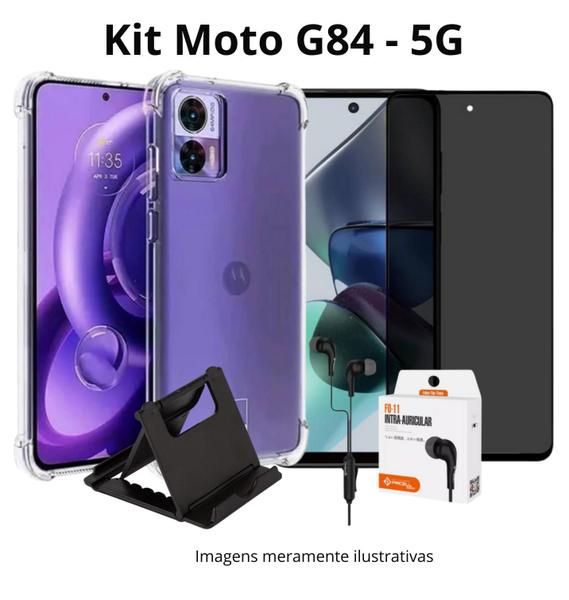 Imagem de Kit 4 em 1 Capa + Película Privacidade + Fone + Suporte para Moto G84 5G