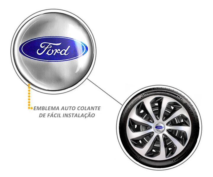 Imagem de Kit 4 Emblema Resinado Ford Prata Calota 48mm