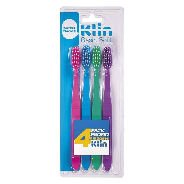 Imagem de Kit 4 Escovas Dental Cerdas Macias Pack Basic Soft Klin