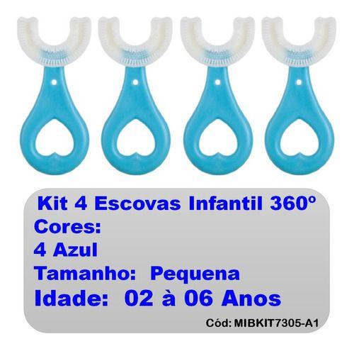 Imagem de Kit 4 Escovas Dentes Infantil 360 Forma U Criança 2-12 Anos