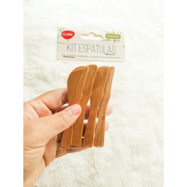 Kit 4 Espátulas de Bambu Para Manteiga Patê Geleia 9,5cm - Clink Imagem de Kit 4 Espátulas de Bambu Para Manteiga Patê Geleia 9,5cm