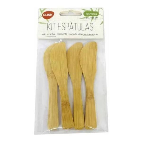 Kit 4 Espátulas de Bambu Para Manteiga Patê Geleia 9,5cm - Clink Imagem de Kit 4 Espátulas de Bambu Para Manteiga Patê Geleia 9,5cm