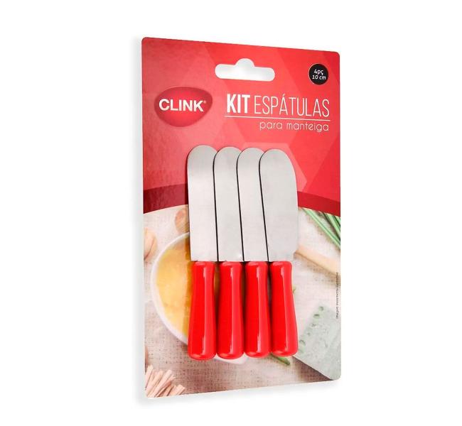 Imagem de Kit 4 Espátulas Vermelha para Cremes Manteiga Inox Cozinha Café Chique