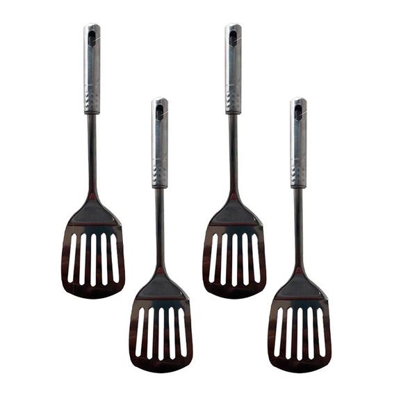 Imagem de Kit 4 Espátulas Vira Ovo Metal Vazada Fritura Chapa 33cm