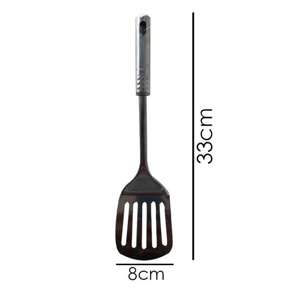 Imagem de Kit 4 Espátulas Vira Ovo Metal Vazada Fritura Chapa 33cm