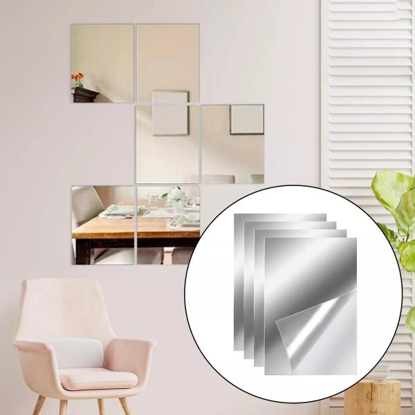 Imagem de kit 4 espelhos adesivo decorativo de parede retangular 20x30 plastico espelhado flexivel sala quarto 