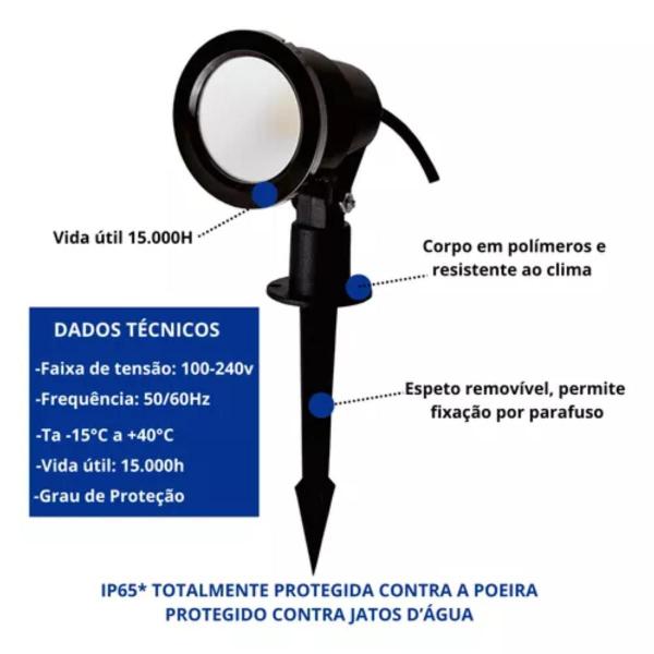 Imagem de Kit 4 Espeto Led Preto Jardim Fit 5w Luz Amarela Bivolt Ip65