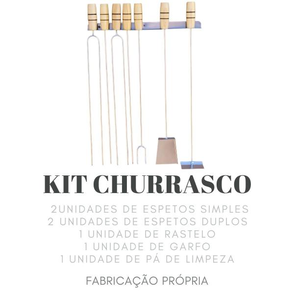 Imagem de Kit 4 Espetos Churrasco + Garfo Rastelo- Pá P/brasa 59 cm