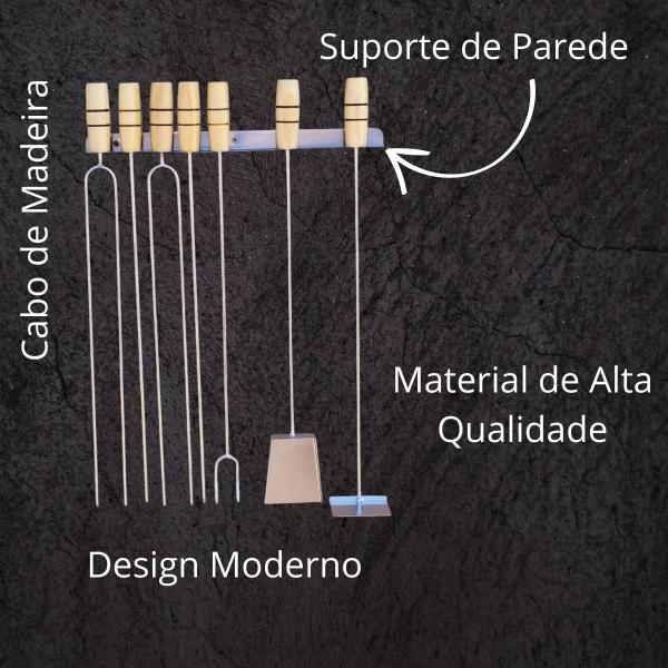 Imagem de Kit 4 Espetos Churrasco + Garfo Rastelo- Pá P/brasa 59 cm