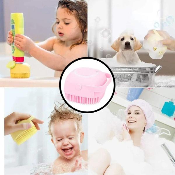 Imagem de kit 4 Esponja De Silicone P/ Banho Com Dispenser Shampoo Sabonete para criança cachorro massageador