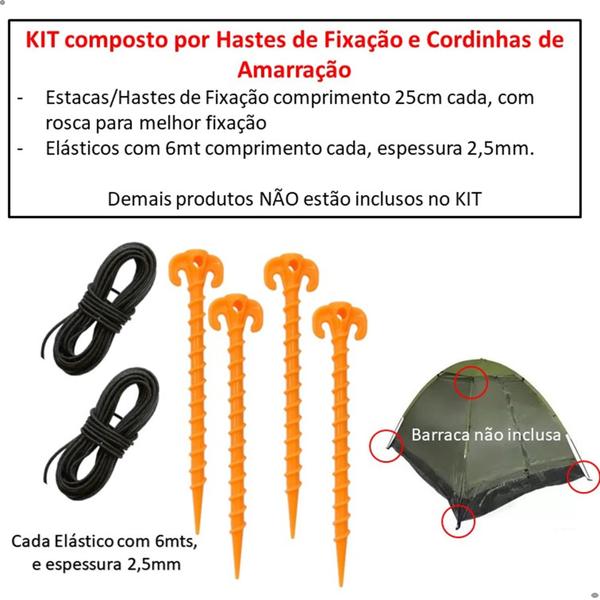 Imagem de Kit 4 Estaca + Elástico para Barracas Gancho Praia Camping